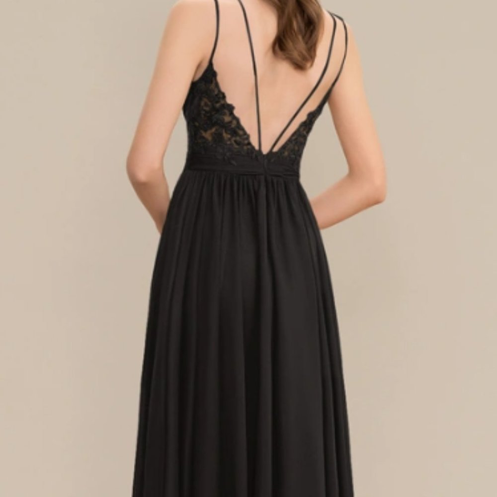 JJs House A-Line V-Neck Floor Length Chiffon with Lace back Bridesmaid Dress